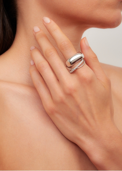 BAGUE UN DEUX TROIS LISSE GM OR BLANC