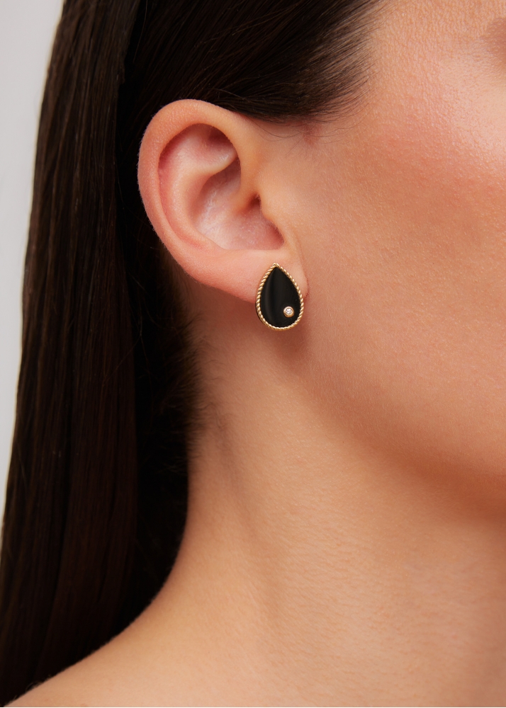 PAIRE DE PUCES POIRE ONYX OR JAUNE