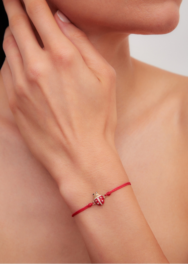 BRACELET FIL COCCINELLE ROUGE OR JAUNE