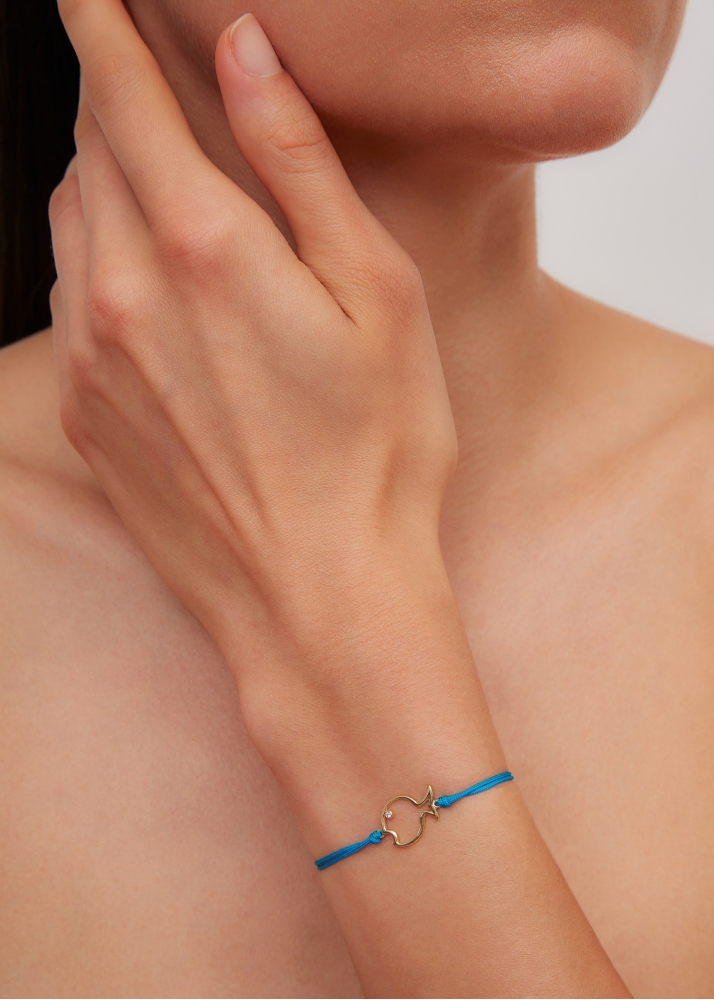 BRACELET FIL POISSON BULLE TURQUOISE OR JAUNE