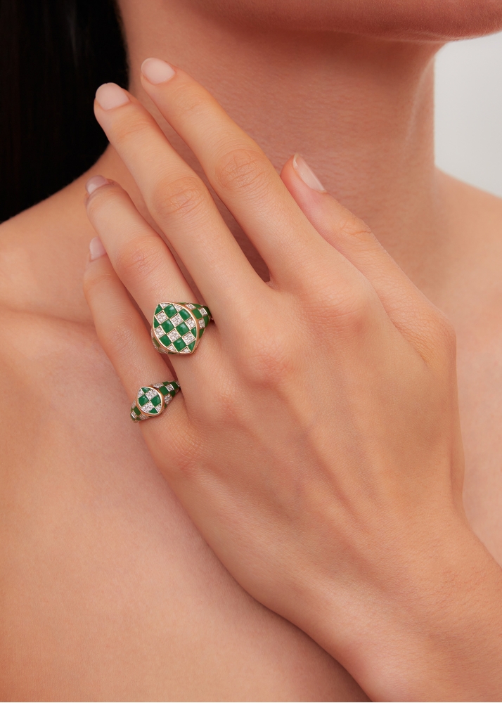 BABY CHEVALIÈRE MARQUISE DAMIER VERT OR JAUNE