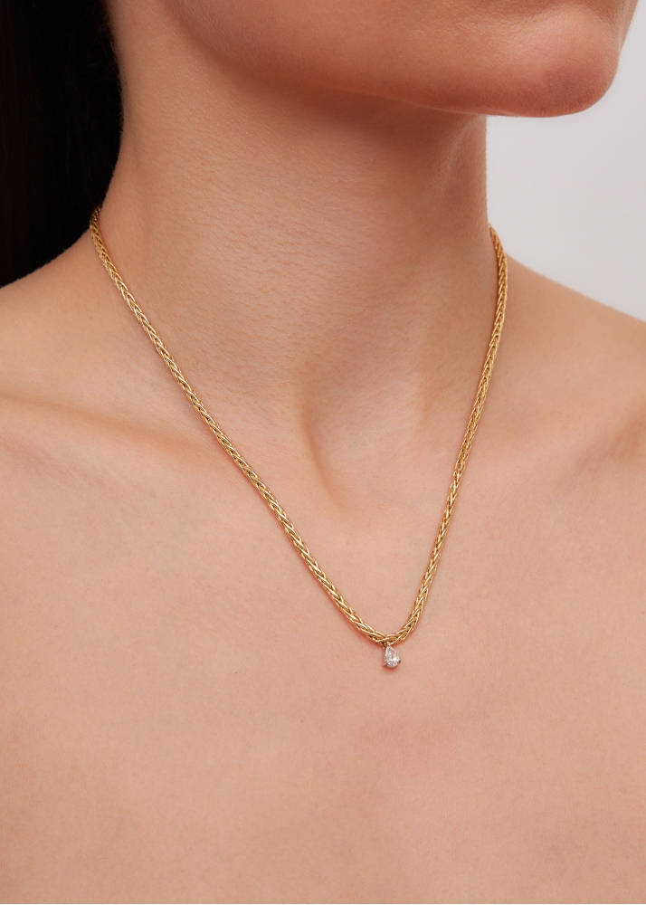 COLLIER PALMIER FLOTTANT DIAMANT POIRE OR JAUNE
