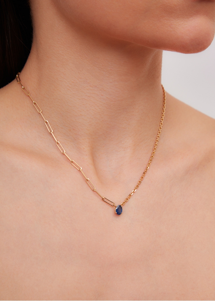 COLLIER SOLITAIRE SAPHIR BLEU GM OR JAUNE