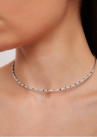 COLLIER TORQUE ZÈBRE OR BLANC