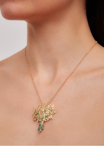 PENDENTIF BROCHE MIMOSA OR JAUNE