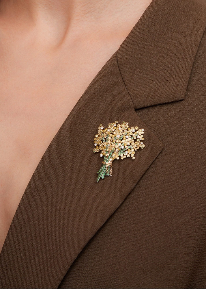 PENDENTIF BROCHE MIMOSA OR JAUNE