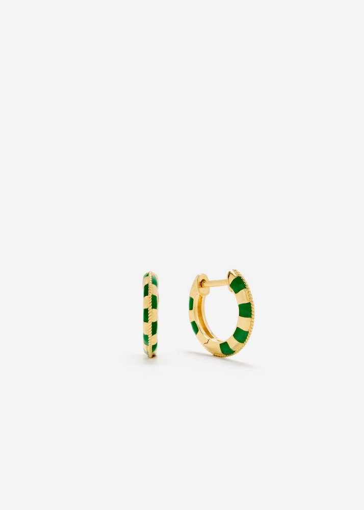 PAIRE DE NANO CRÉOLES DAMIER VERT OR JAUNE