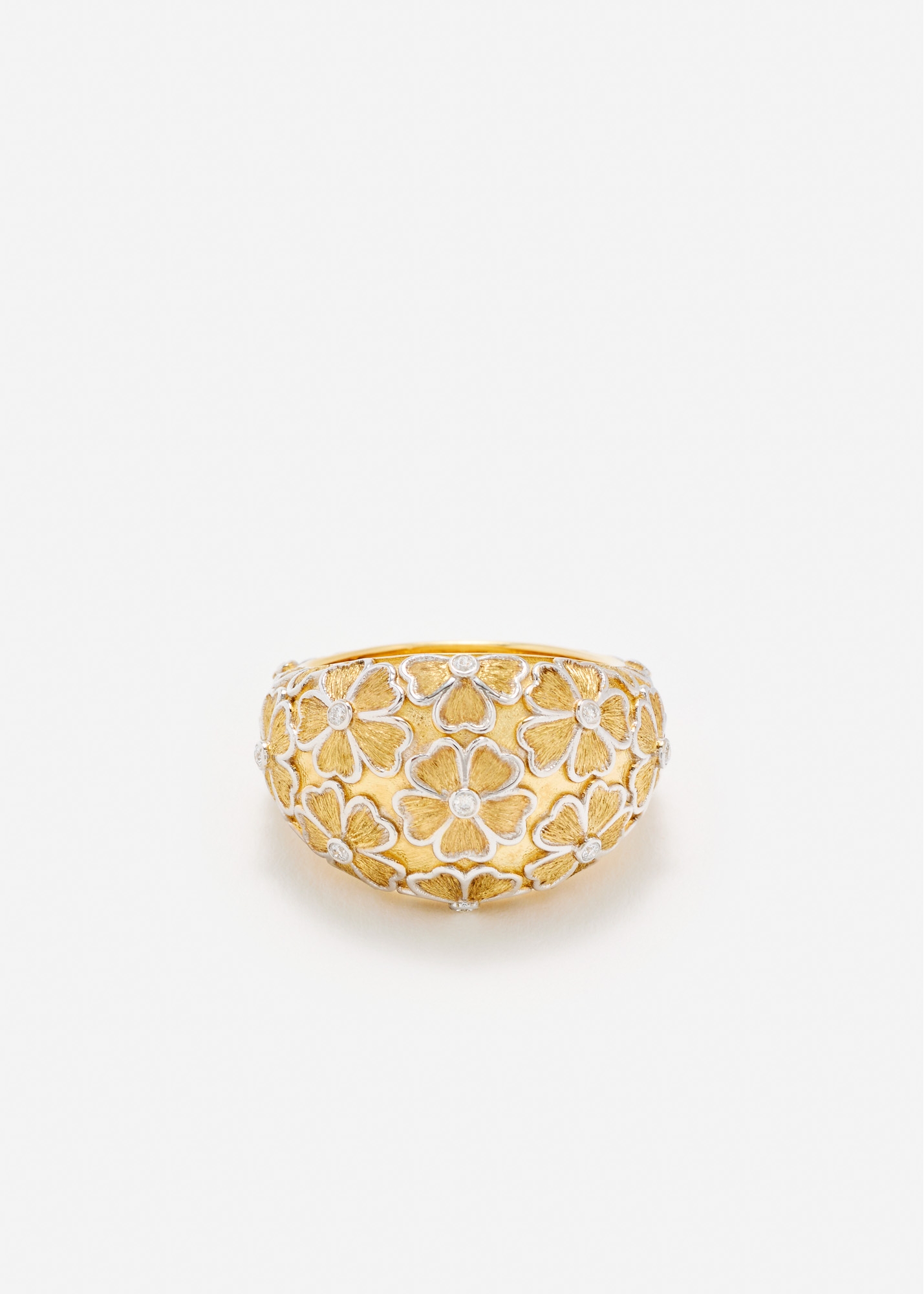 Ring Dôme Fleuri - Diamonds, yellow and white gold - Yvonne Léon