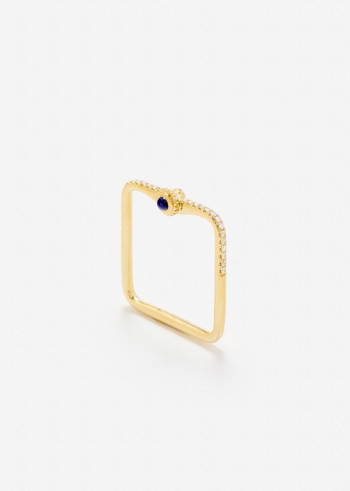 MINI BAGUE GOUSSET DIAMANTS LAPIS LAZULI OR JAUNE