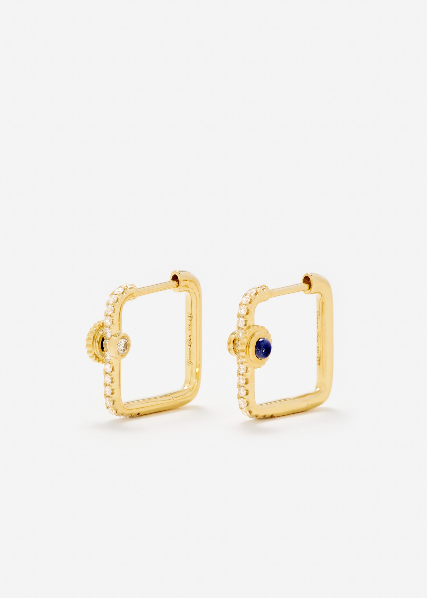 PAIRE DE MINI CRÉOLES GOUSSET DIAMANTS LAPIS LAZULI OR JAUNE