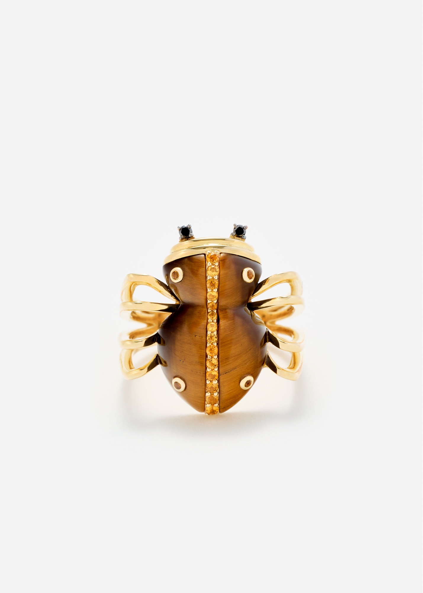 Bague Araignée - Citrines, oeil de tigre, diamants et or jaune - Yvonne Léon