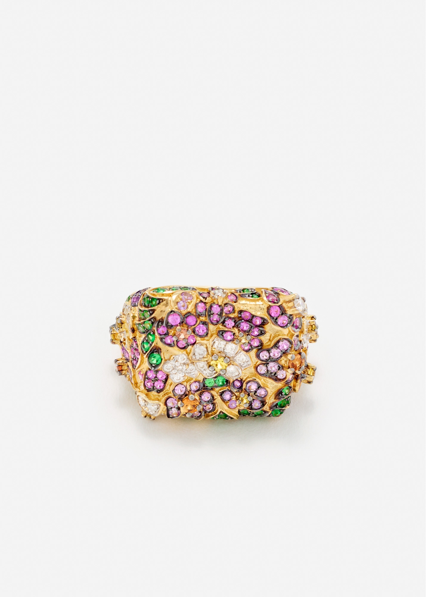 Signet Ring Jolie Fleur - Multicolored stones and yellow gold - Yvonne Léon
