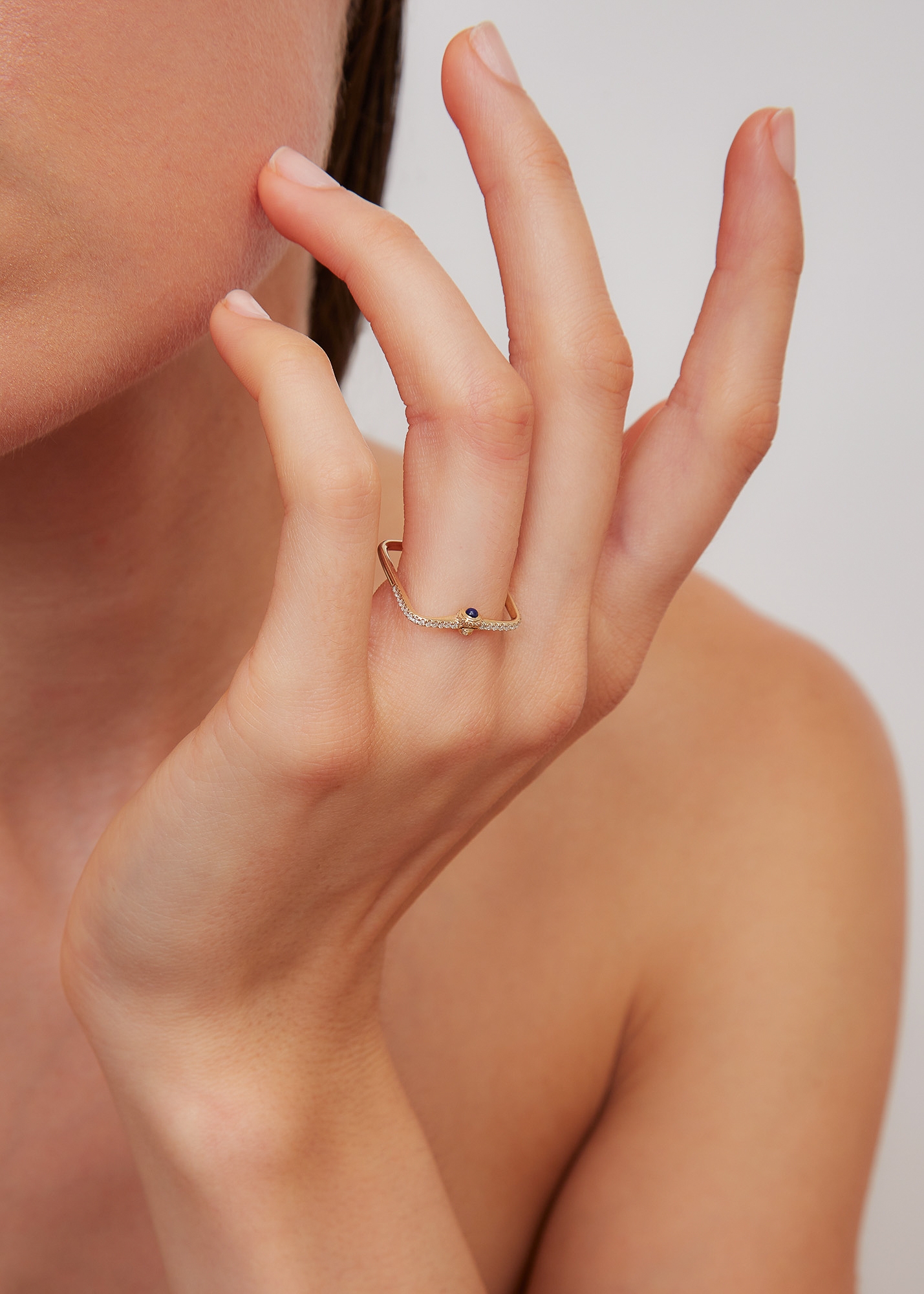 MINI BAGUE GOUSSET DIAMANTS LAPIS LAZULI OR JAUNE