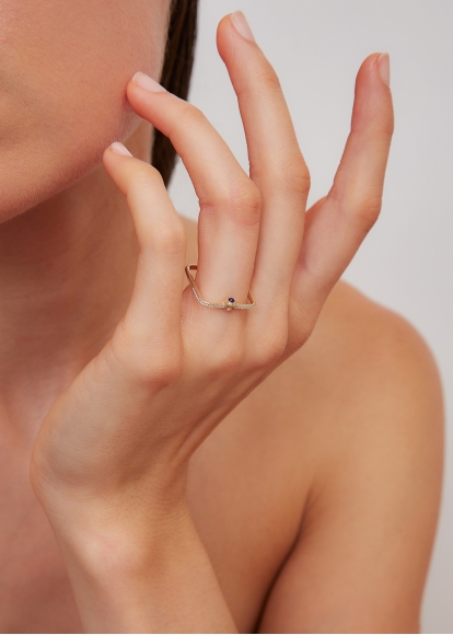 MINI BAGUE GOUSSET DIAMANTS LAPIS LAZULI OR JAUNE
