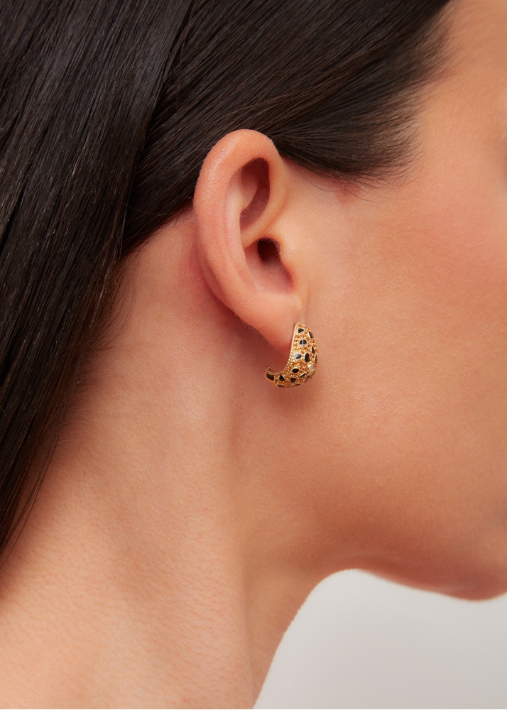 PAIRE DE BOUCLES D’OREILLE POIRE LYNX OR JAUNE