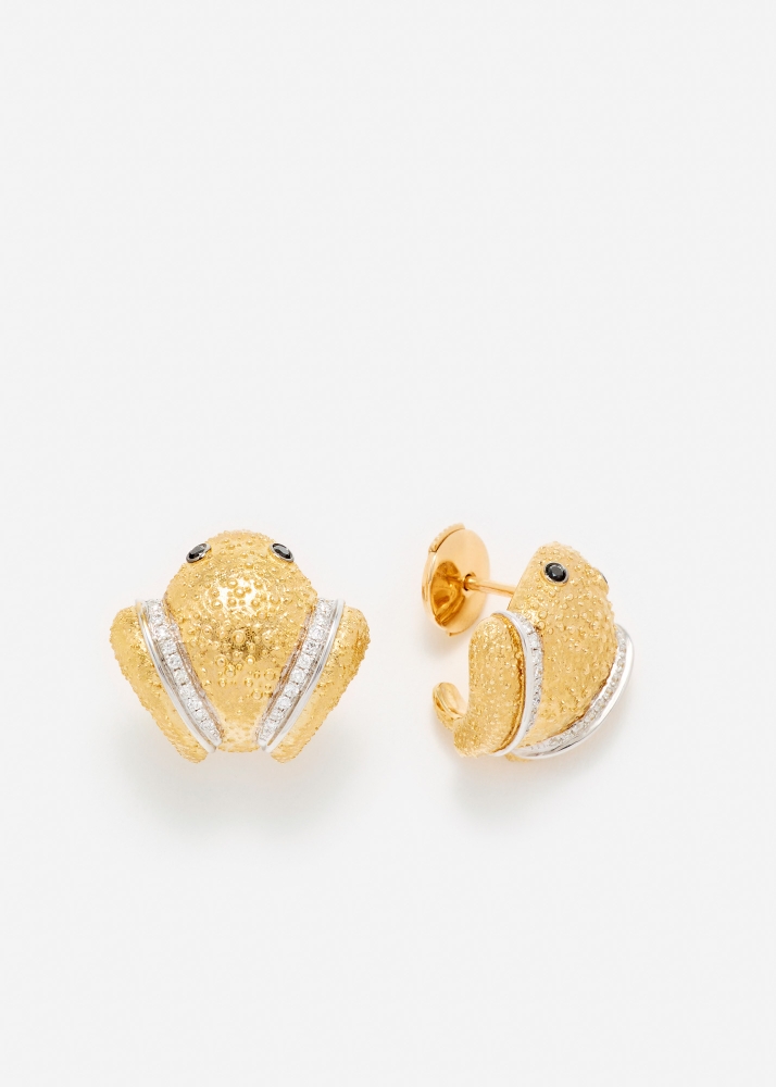 PAIRE DE BOUCLES D’OREILLE GRENOUILLE GOLD OR JAUNE
