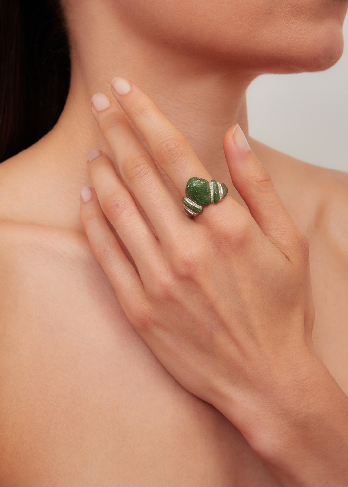 BAGUE GRENOUILLE VERTE OR JAUNE