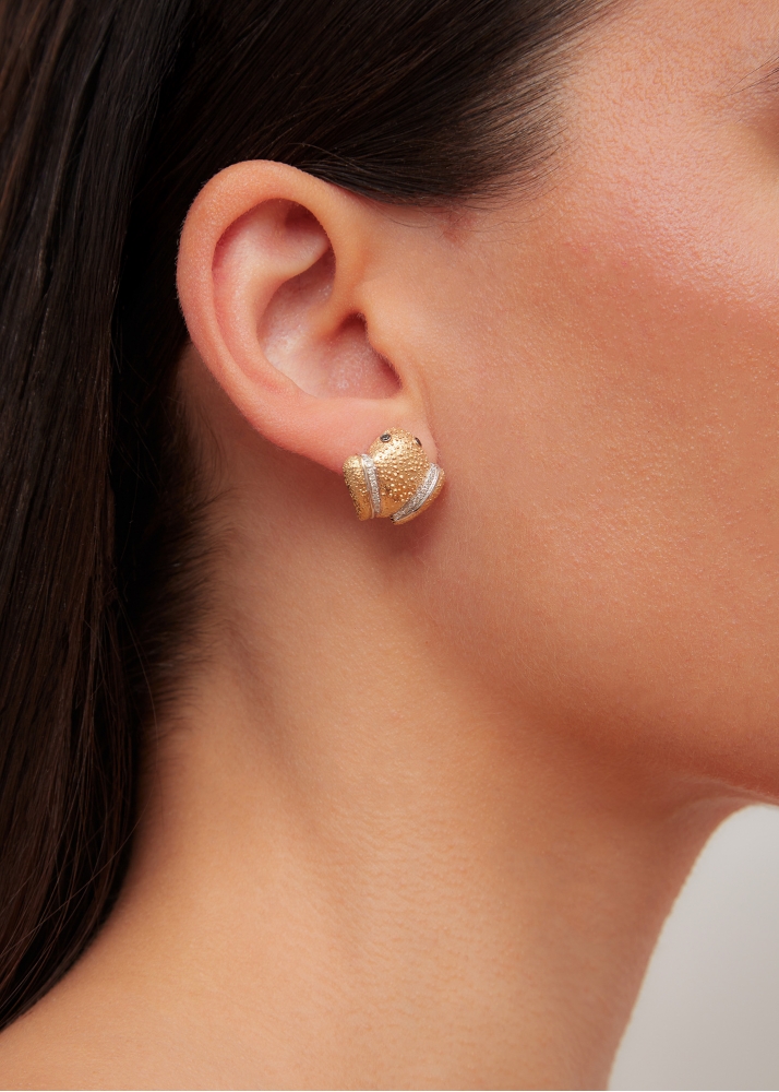 PAIRE DE BOUCLES D’OREILLE GRENOUILLE GOLD OR JAUNE