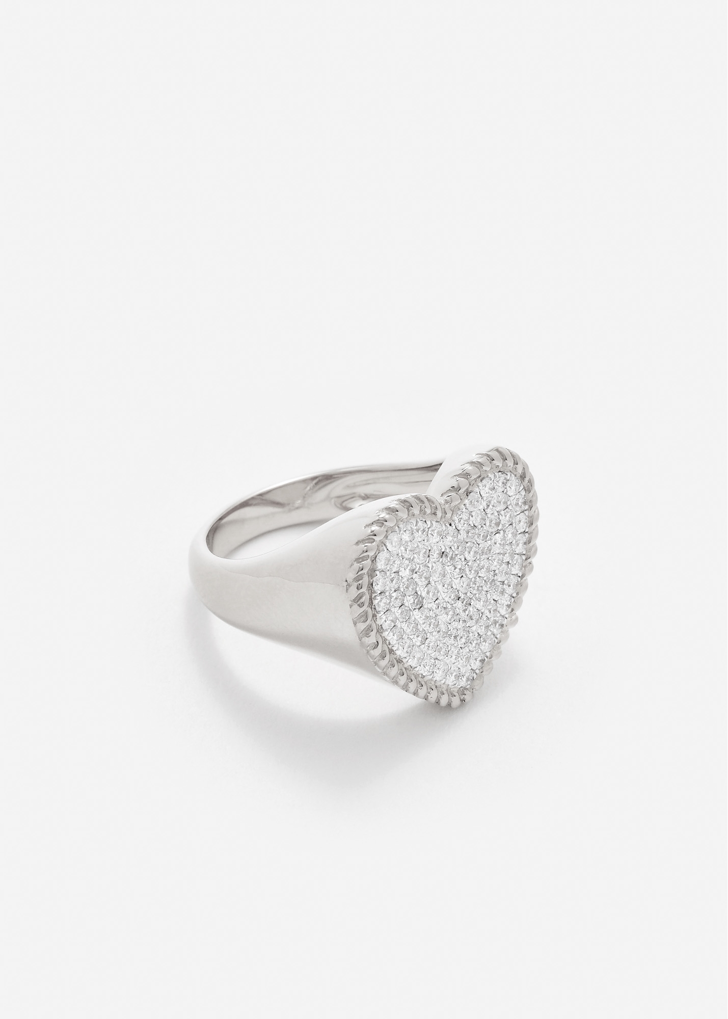 CHEVALIÈRE COEUR DIAMANTS OR BLANC