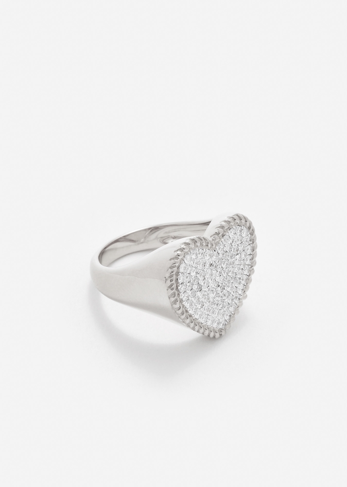 CHEVALIÈRE COEUR DIAMANTS OR BLANC