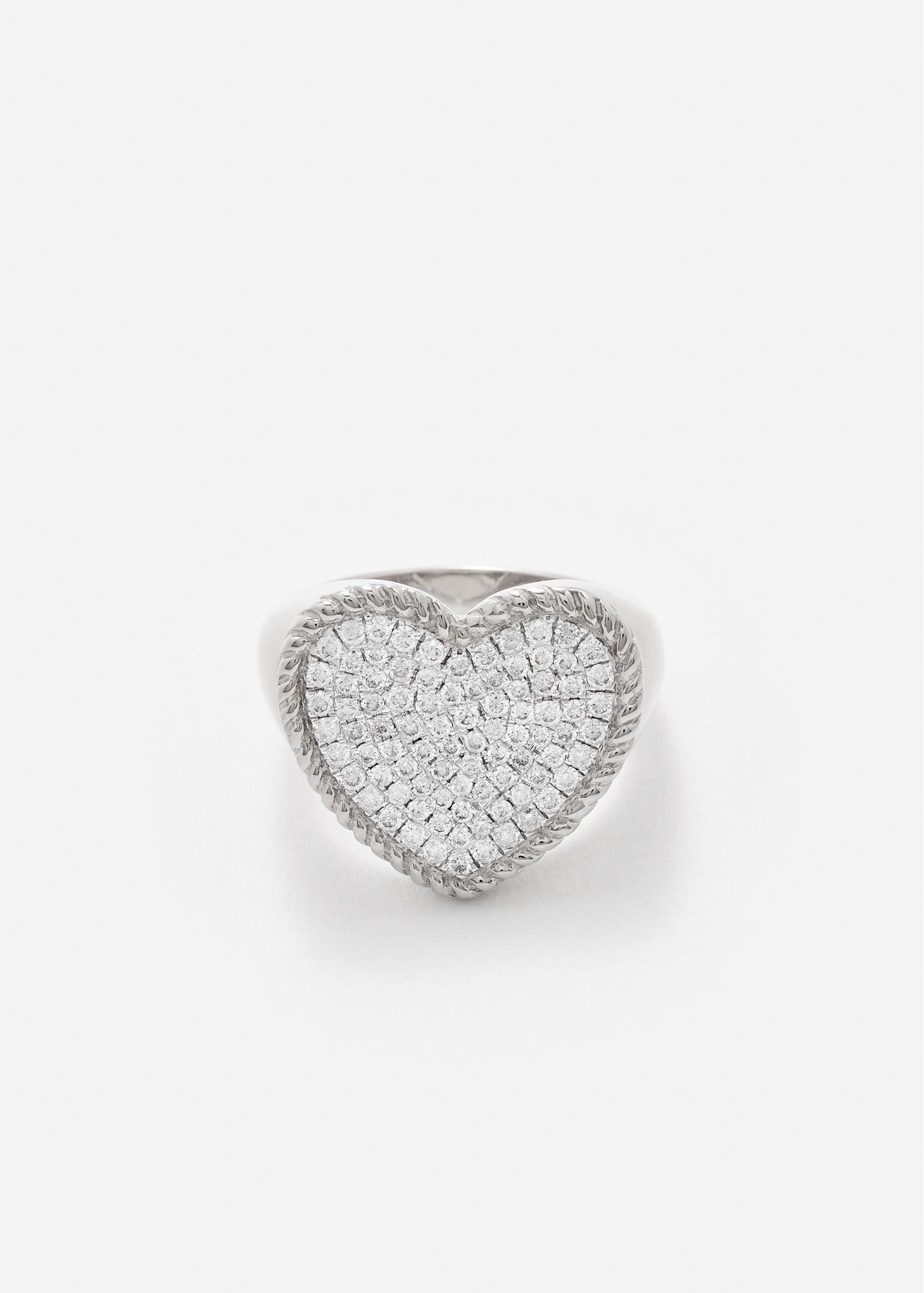 CHEVALIÈRE COEUR DIAMANTS OR BLANC