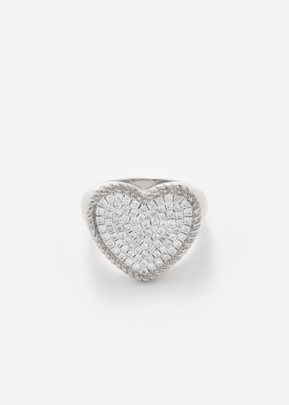 CHEVALIÈRE COEUR DIAMANTS OR BLANC