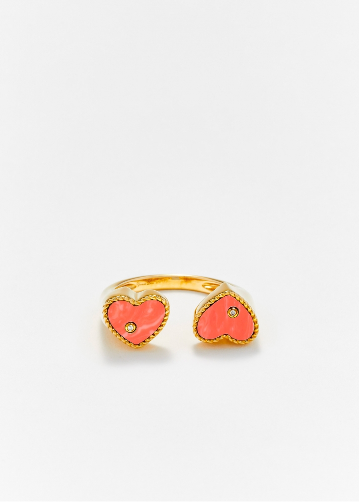 BAGUE TOI & MOI COEUR CORAIL OR JAUNE