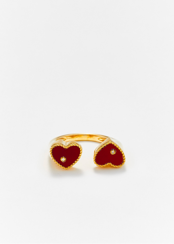 BAGUE TOI & MOI COEUR AGATE ROUGE OR JAUNE