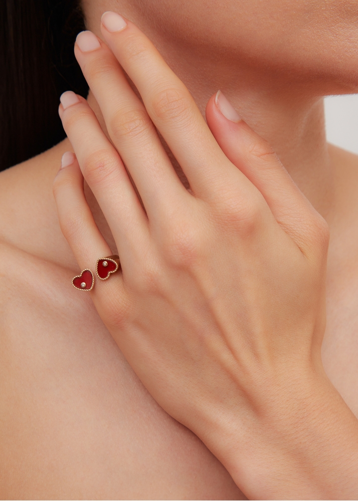 BAGUE TOI & MOI COEUR AGATE ROUGE OR JAUNE
