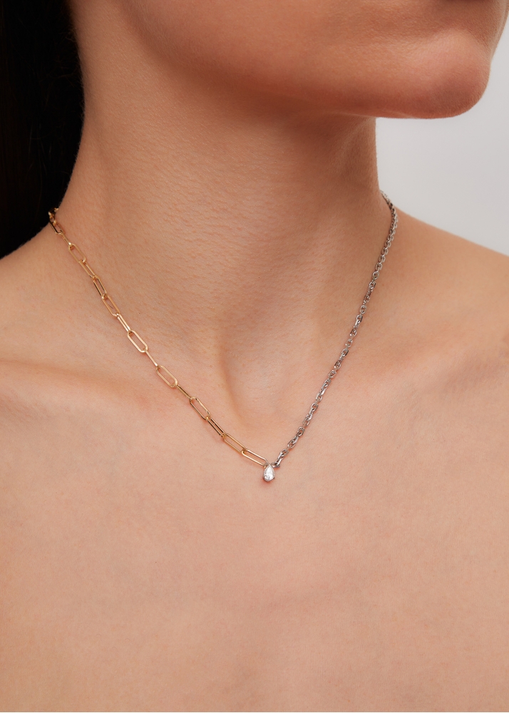 COLLIER SOLITAIRE DIAMANT POIRE GM 2 ORS