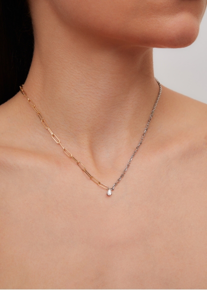 COLLIER SOLITAIRE DIAMANT POIRE GM 2 ORS