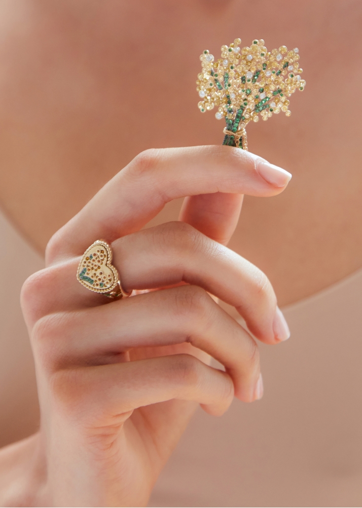 PENDENTIF BROCHE MIMOSA OR JAUNE