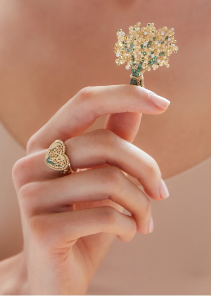 PENDENTIF BROCHE MIMOSA OR JAUNE