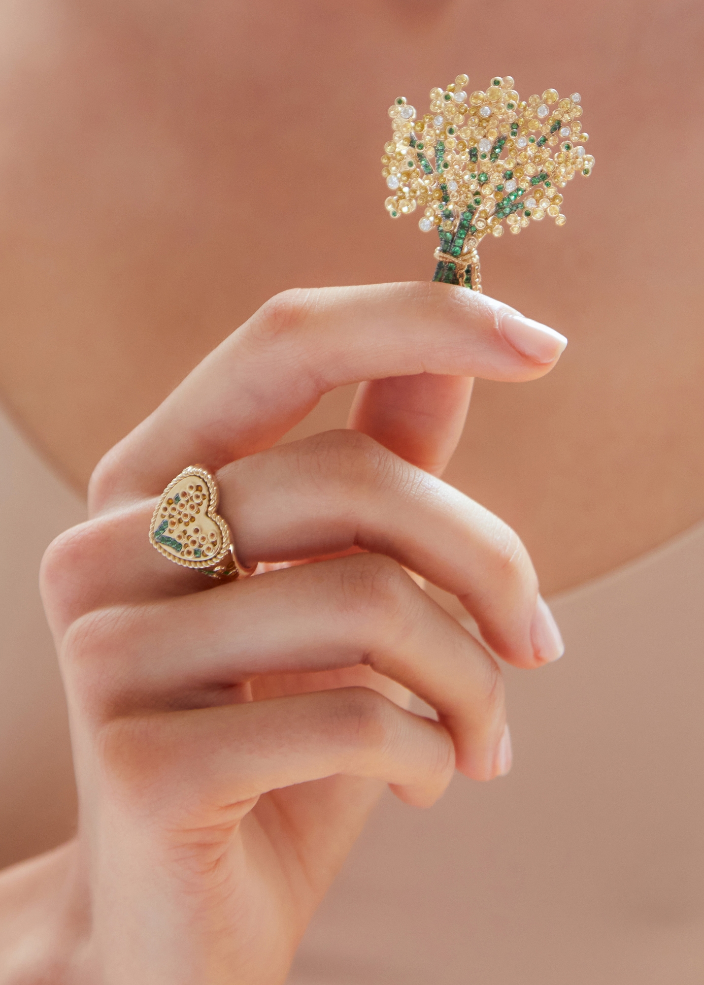CHEVALIÈRE COEUR MIMOSA OR JAUNE
