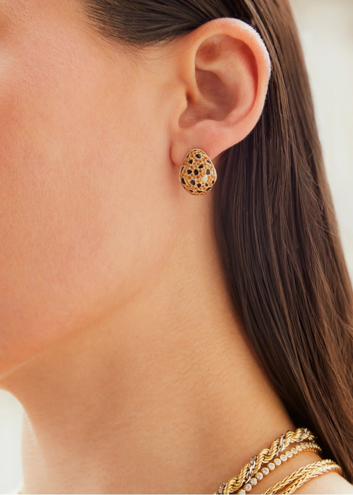 PAIRE DE BOUCLES D’OREILLE POIRE LYNX OR JAUNE