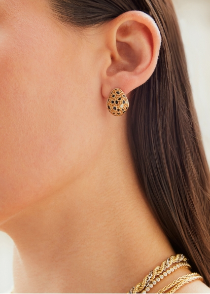 PAIRE DE BOUCLES D’OREILLE POIRE LYNX OR JAUNE