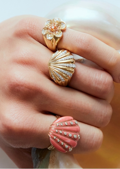 BAGUE COQUILLAGE CORAIL OR JAUNE
