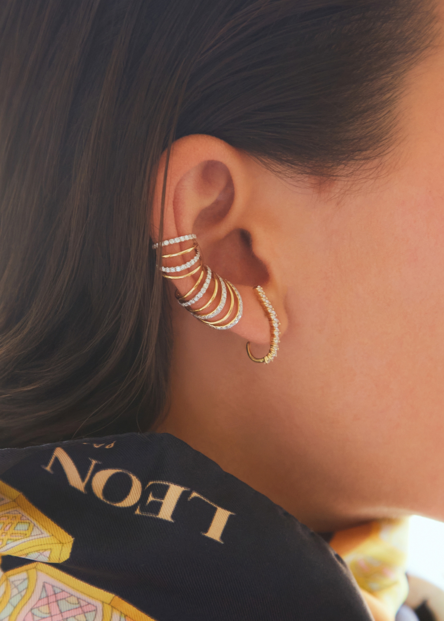 CLIP D'OREILLE 4 FILS DIAMANTS OR JAUNE