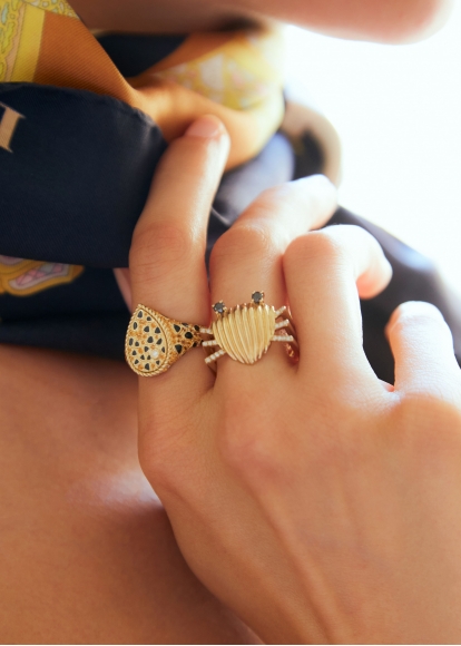 BAGUE CRABE COQUILLAGE OR JAUNE