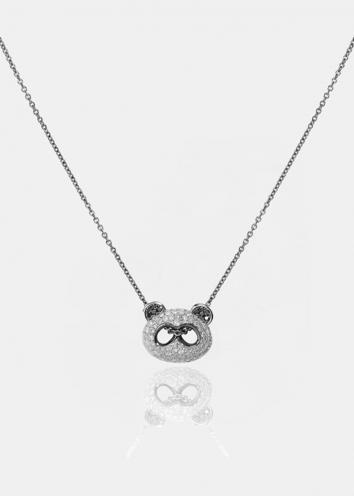 COLLIER PANDA DIAMANTS OR BLANC