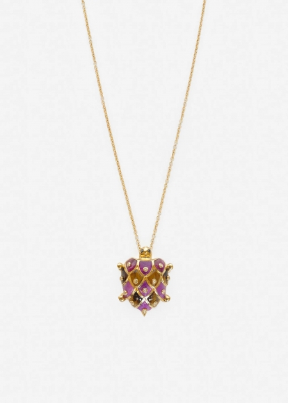 PENDENTIF TORTUE SUGILITE OR JAUNE
