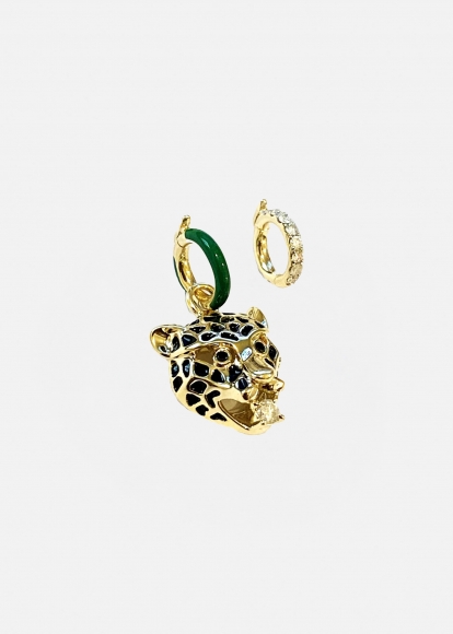 PENDENTIF LEOPARD + BELIERES VERTE & DIA OR JAUNE