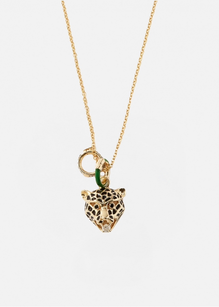 PENDENTIF LEOPARD + BELIERES VERTE & DIA OR JAUNE