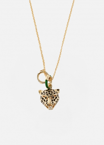 PENDENTIF LEOPARD + BELIERES VERTE & DIA OR JAUNE