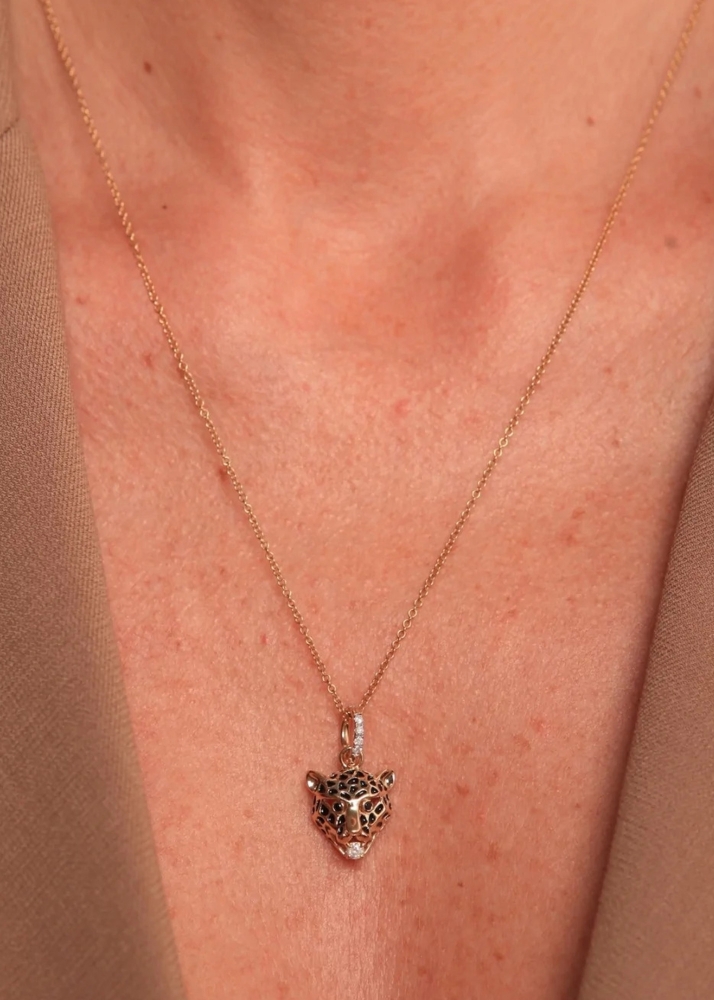 PENDENTIF LEOPARD + BELIERES VERTE & DIA OR JAUNE