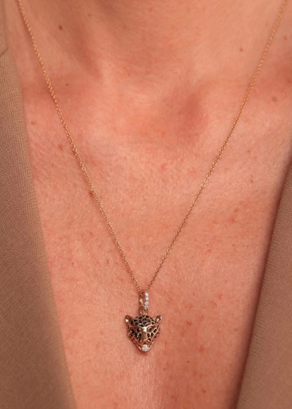 PENDENTIF LEOPARD + BELIERES VERTE & DIA OR JAUNE