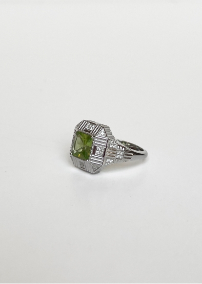 Bague Damier Rayures Peridot Or Blanc