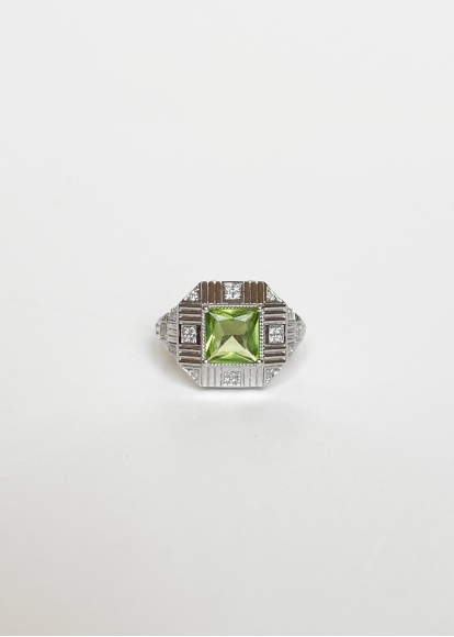 Bague Damier Rayures Peridot Or Blanc