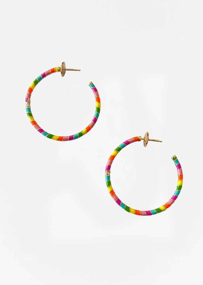 PAIRE DE CRÉOLES TORSADE EMAIL RAINBOW GM OR JAUNE