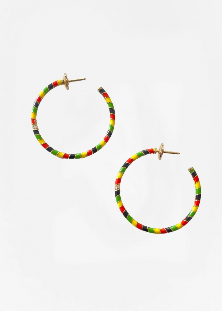 PAIRE DE CRÉOLES TORSADE EMAIL JAMAIQUE GM OR JAUNE